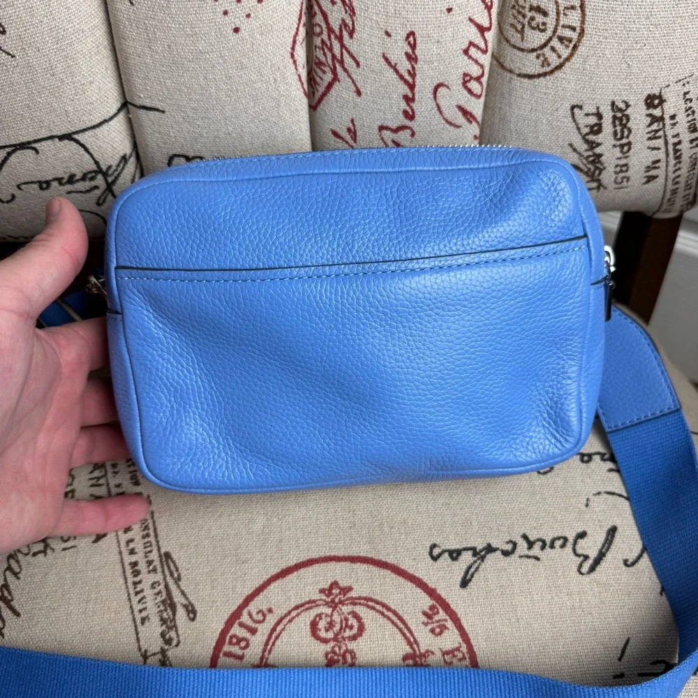 Michael Kors Jet Set Pebbled Leather Double Zip Camera Crossbody Bag Blue